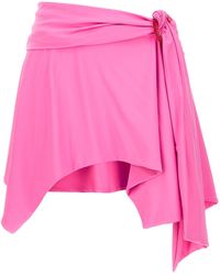 The Attico - Asymmetric Miniskirt With Ruched Detailing In Pink Technical Fabric - Lyst