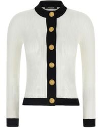 Balmain - Two-Tone Cardigan Maglioni Bianco/Nero-Donna - Lyst