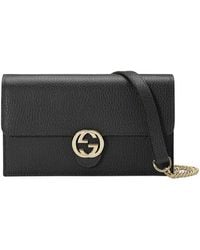 Gucci - Interlocking Shoulder Bag GG Small Black Leather - Lyst