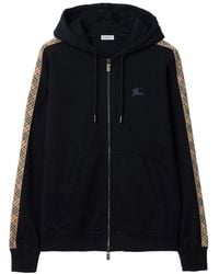 Burberry - Check Motif Cotton Hoodie - Lyst