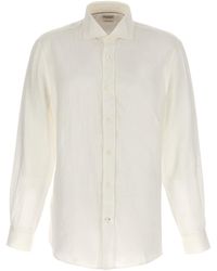 Brunello Cucinelli - Linen Shirt Camicie Bianco - Lyst