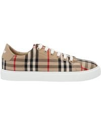 Burberry - Check Motif Cotton Sneakers - Lyst