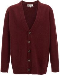 Maison Margiela - Burgundy Wool Cardigan With Deep V-Neck - Lyst