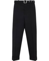 Jil Sander - Relaxed Fit Wool Pants With Detachable Belt And Turn-Up Hem - Lyst