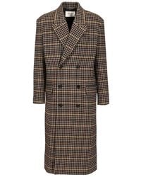 Saint Laurent - Long Checked Wool Coat Coats Multicolor - Lyst