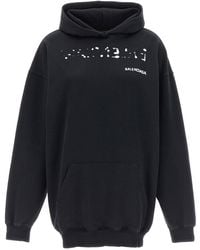 Balenciaga - Oversized Black Hoodie With Hand-drawn Logo Print In Cotton Woman - Lyst
