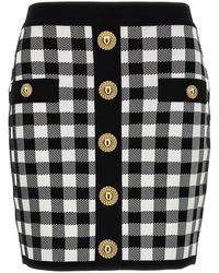 Balmain - Logo Button Vichy Skirt Gonne Bianco/Nero - Lyst