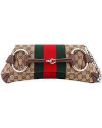 Gucci - Original Gg Fabric And Leather Shoulder Bag With Iconic Horsebit And Web Band - Lyst