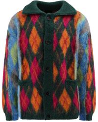 Roberto Collina - Mohair Blend Cardigan With Multicolor Motif - Lyst