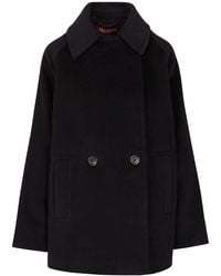 Max Mara - Double-Breasted Wool Pea Coat Coats Blu-Donna - Lyst