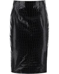 Versace - Croco Effect Leather Pencil Skirt - Lyst