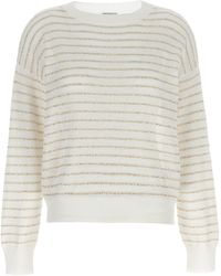 Brunello Cucinelli - Sequin Stripes Sweater Maglioni Bianco - Lyst
