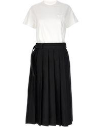 Sacai - Pleated Skirt Dress Abiti Bianco/Nero - Lyst