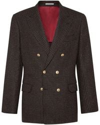 Brunello Cucinelli - Wool-Alpaca-Silk Prince-Of-Wales Blazer - Lyst