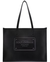 Dolce & Gabbana - Black Tote Bag With Tonal Logo Detail In Leather Blend Man - Lyst