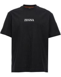 Zegna - Rubberized Logo T Shirt Bianco/Nero - Lyst