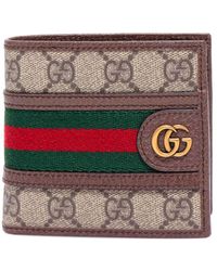 Gucci - Gg Supreme Fabric And Leather Wallet With Metal Monogram - Lyst