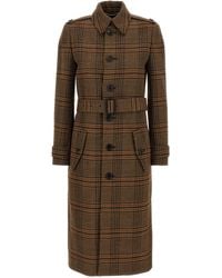 Saint Laurent - Prince Of Wales Wool Coat Coats And Trench Coats - Lyst