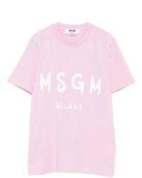 MSGM - T-Shirt Con Stampa Logo-Donna - Lyst