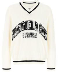 MM6 by Maison Martin Margiela - Cotton And Wool Sweater With V-Neck - Lyst