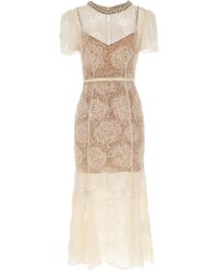 Self-Portrait - Cream Tulle Lace Midi Abiti Bianco-Donna - Lyst