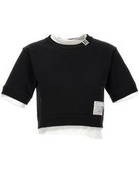 Maison Mihara Yasuhiro - Cropped Sweater With Contrasting Inserts Maglioni Bianco/Nero - Lyst