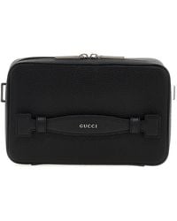 Gucci - Logo Leather Shoulder Strap Borse A Tracolla Nero-Uomo - Lyst