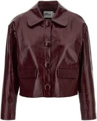 Self-Portrait - Craqué Leather Jacket Puffer Jackets Bordeaux-Donna - Lyst