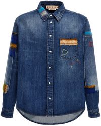 Marni - Denim Shirt, Embroidery And Patches Camicie Blu - Lyst