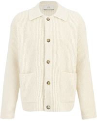 Ami Paris - Wool And Cotton Ribbed Cardigan - Lyst
