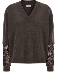 Brunello Cucinelli - Sequin Sleeve Sweater Maglioni Marrone-Donna - Lyst