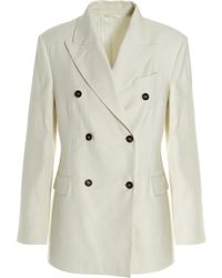 Brunello Cucinelli - Double Breast Linen Blazer Jacket Blazer And Suits Bianco - Lyst