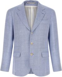 Brunello Cucinelli - Linen And Wool Chevron Blazer Light Blue - Lyst