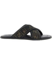 Fendi - Ff Canvas & Leather Sandal - Lyst