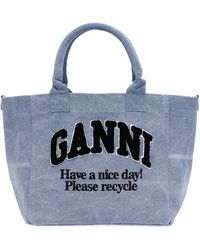 Ganni - Washed Blue Small Tote Bag - Lyst