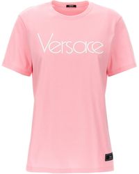 Versace - Logo Embroidery T Shirt Rosa - Lyst