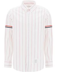 Thom Browne - Striped Oxford Button Down Shirt With Armbands - Lyst
