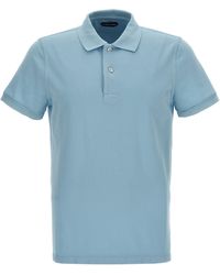 Tom Ford - Piqué Cotton Shirt Polo Celeste - Lyst