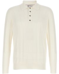 Brunello Cucinelli - Knitted Shirt Polo Bianco - Lyst