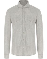Brunello Cucinelli - Piqué Cotton Shirt Camicie Grigio-Uomo - Lyst