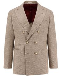 Brunello Cucinelli - Silk, Wool And Cashmere Double-Breasted Blazer - Lyst