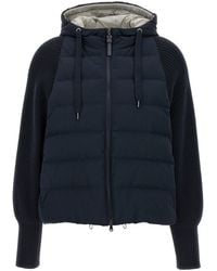Brunello Cucinelli - Two-Material Puffer Jacket Puffer Jackets Blu-Donna - Lyst