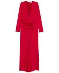 Victoria Beckham - V-Neck Long Dress With Gathered Detail - Lyst