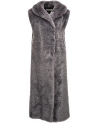 Philosophy - Extra Long Faux Fur Vest Gilet Gray - Lyst