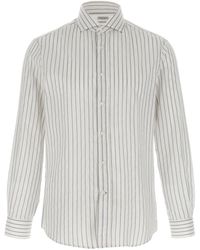Brunello Cucinelli - Striped Canvas Shirt Camicie Bianco-Uomo - Lyst