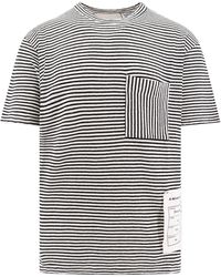 Amaranto - Linen And Cotton T-shirt With Striped Motif - Lyst
