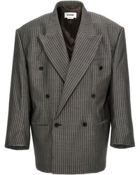 Hed Mayner - Pinstriped Double-Breasted Blazer Grigio - Lyst
