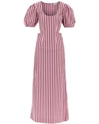 Ganni - Striped Maxi Dress With Cut Outs - Lyst