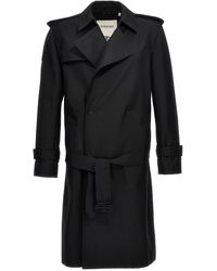 Burberry - Double-Breasted Long Trench Coat Trench E Impermeabili Nero - Lyst