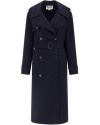 Stella McCartney - Double-Breasted Wool Trench Coat Trench E Impermeabili Blu-Donna - Lyst